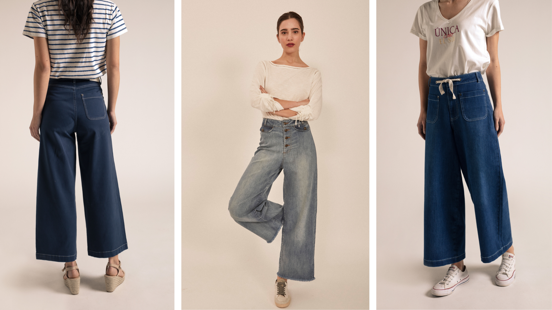 Estilismo con pantalones vaqueros culotte cropped en looks primaverales